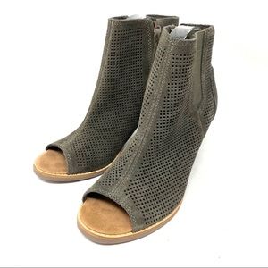 Toms Majorca Green Suede Perforated Peep Toe Boots